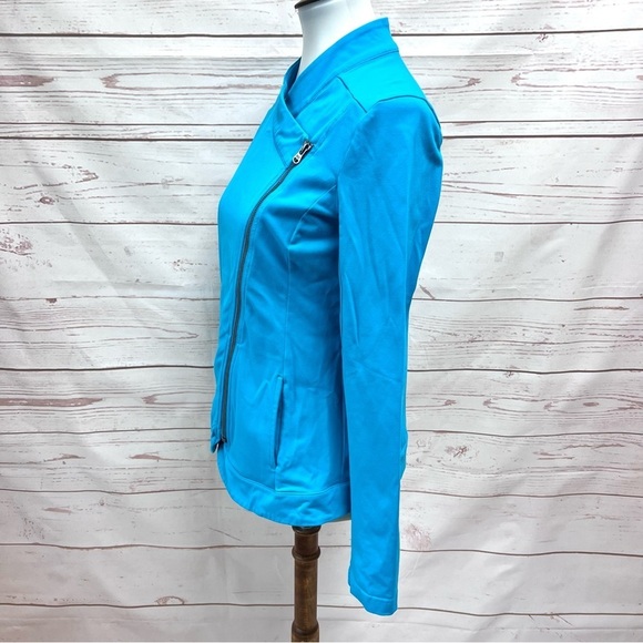 Lucy Aqua Asymmetrical Zip Activewear Moto Jacket - Picture 4 of 10